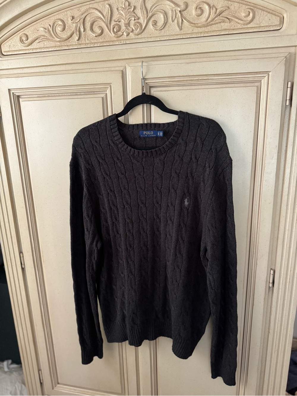 Ralph Lauren dark gray cable-Knit Crewneck Sweater